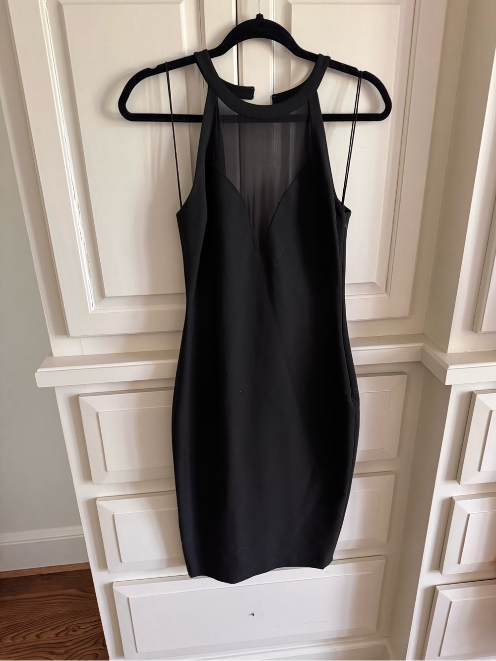 Elizabeth and James Black Midi Dress with Sheer Panel